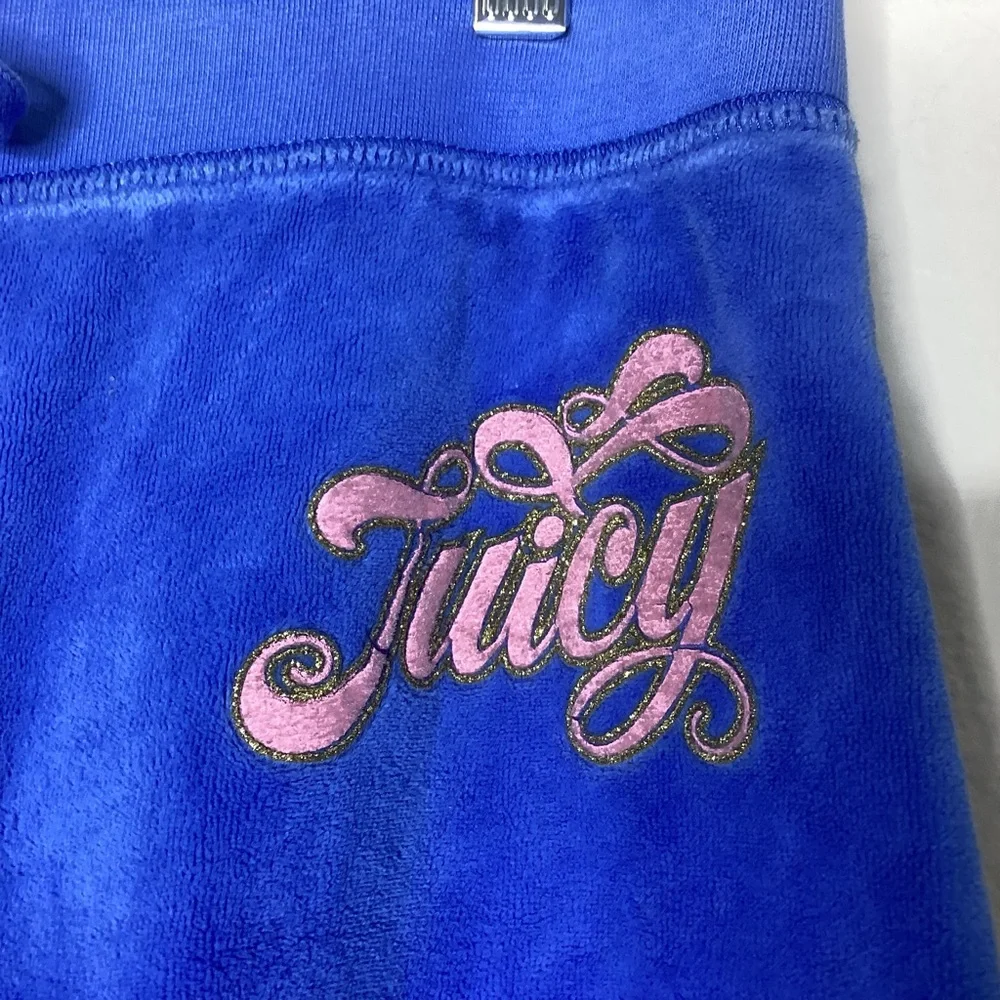 Juicy Couture Blue Velour Wide Leg Track Pants USA Lg - Picture 4 of 8